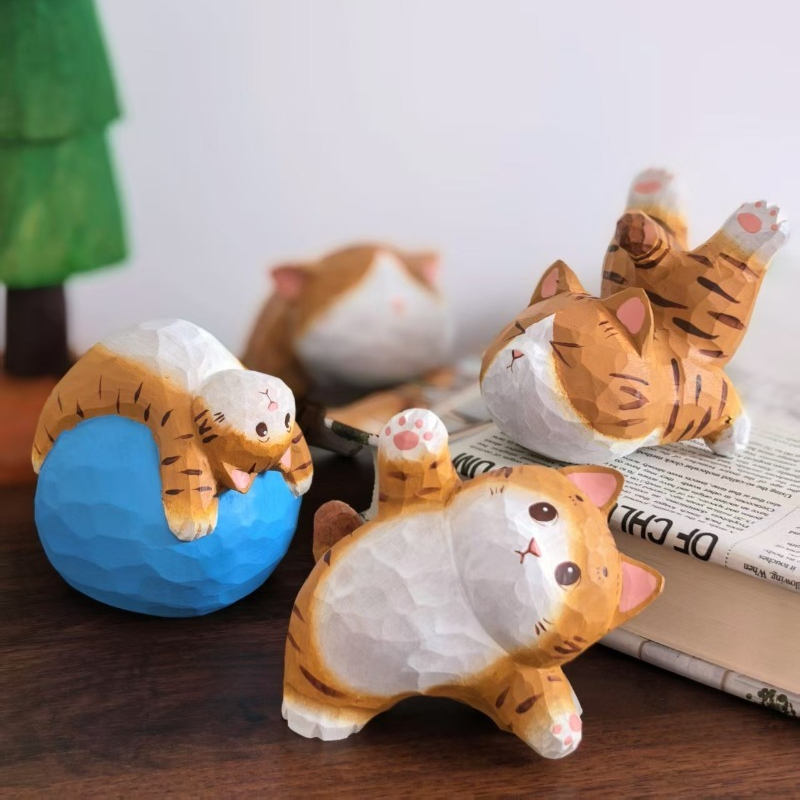 Kids Yoga Toys - Estatueta de gatinho de madeira feita